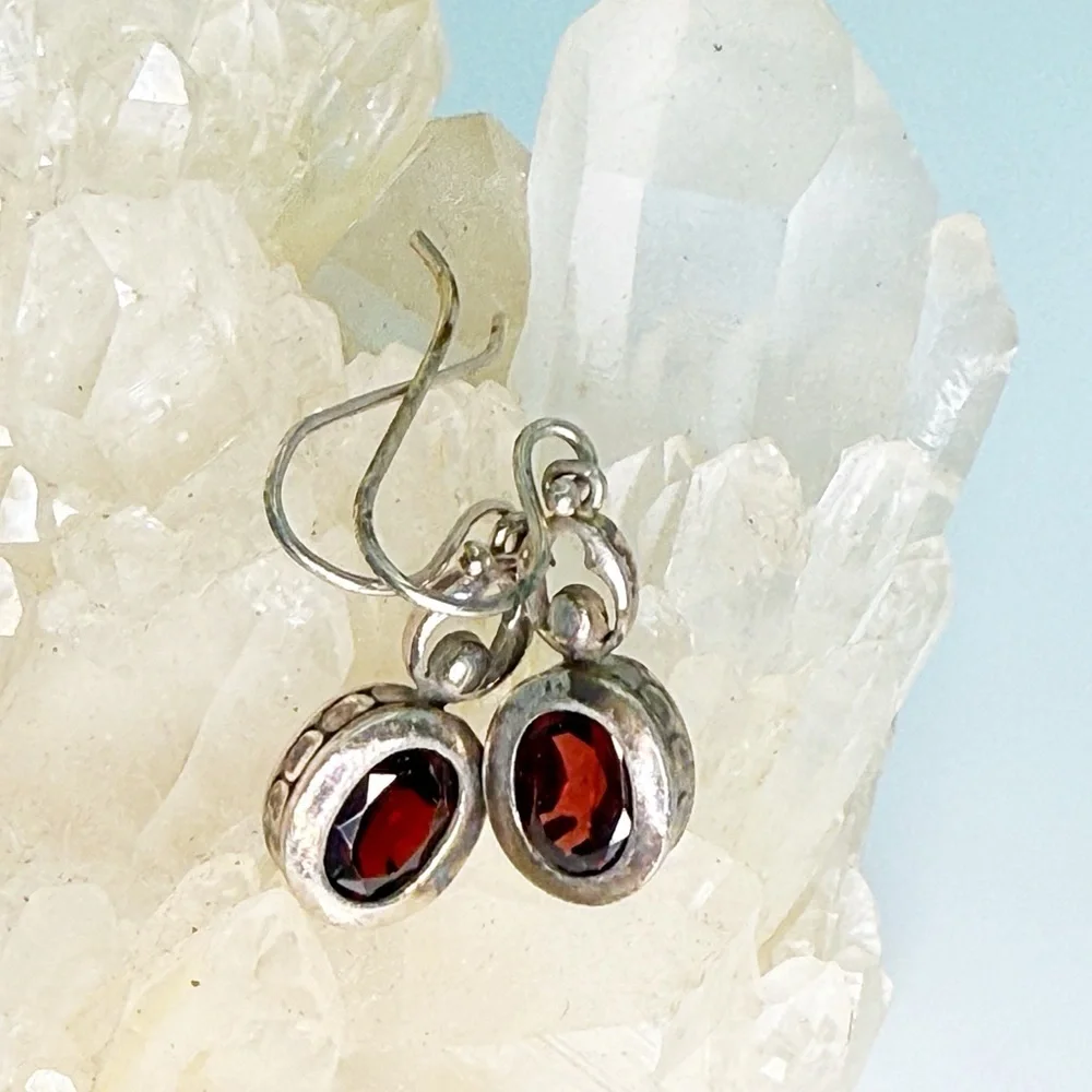 Elegant Silver and Red Garnet Gemstone Earrings!